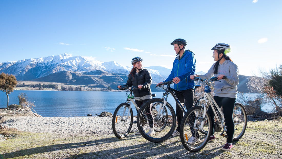 Students cycling in the mountains in New Zealand
